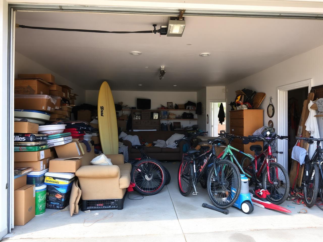 Bikes up, boards mounted, parked inside — before